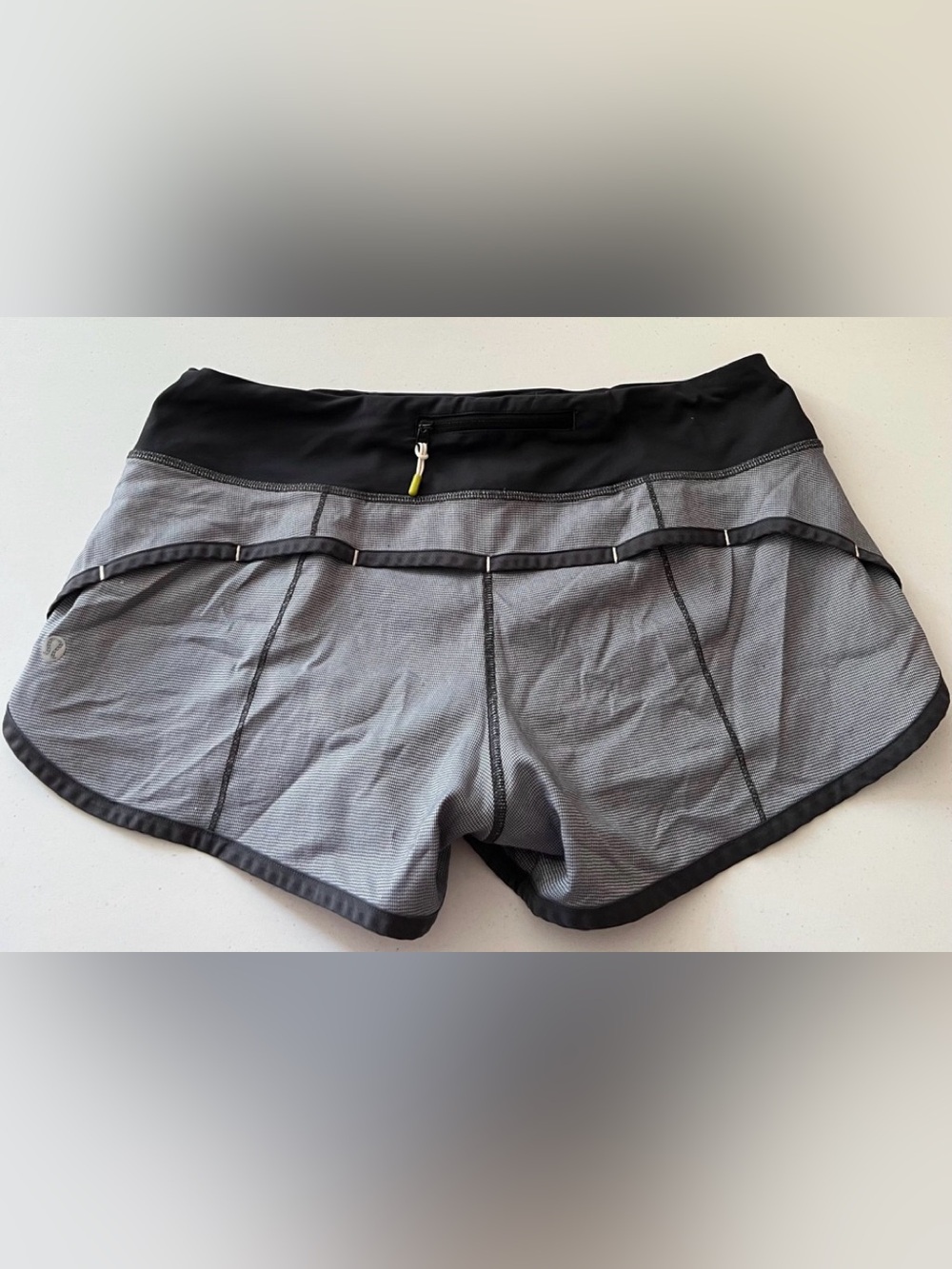 Gray & Black Active Shorts with Back Zip Pocket